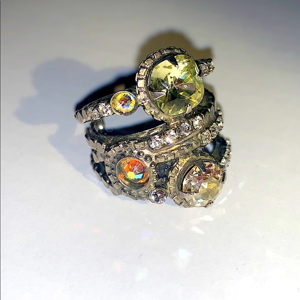 SORRELLI 💎 Crystal Silver Unique Stacked Ring